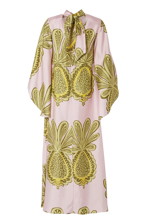 Pineapple Print Kimono Sleeve Tie Neck Kaftan Maxi Dress