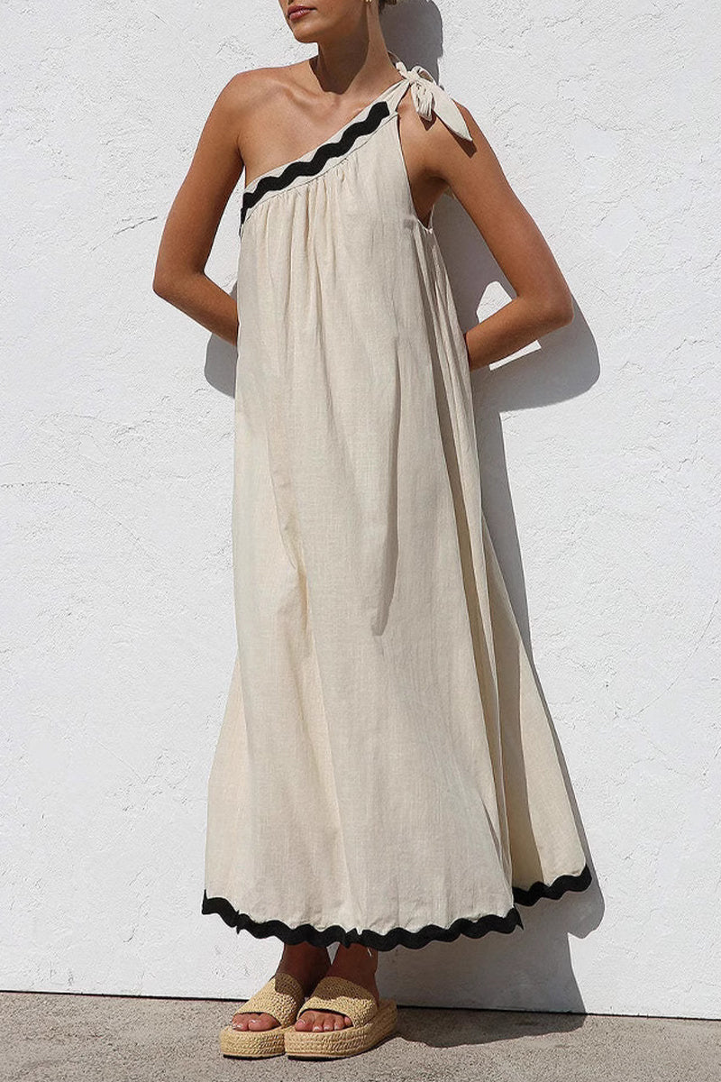 Deep V-Neck Lantern Sleeve Belted High Low Satin Maxi Dress