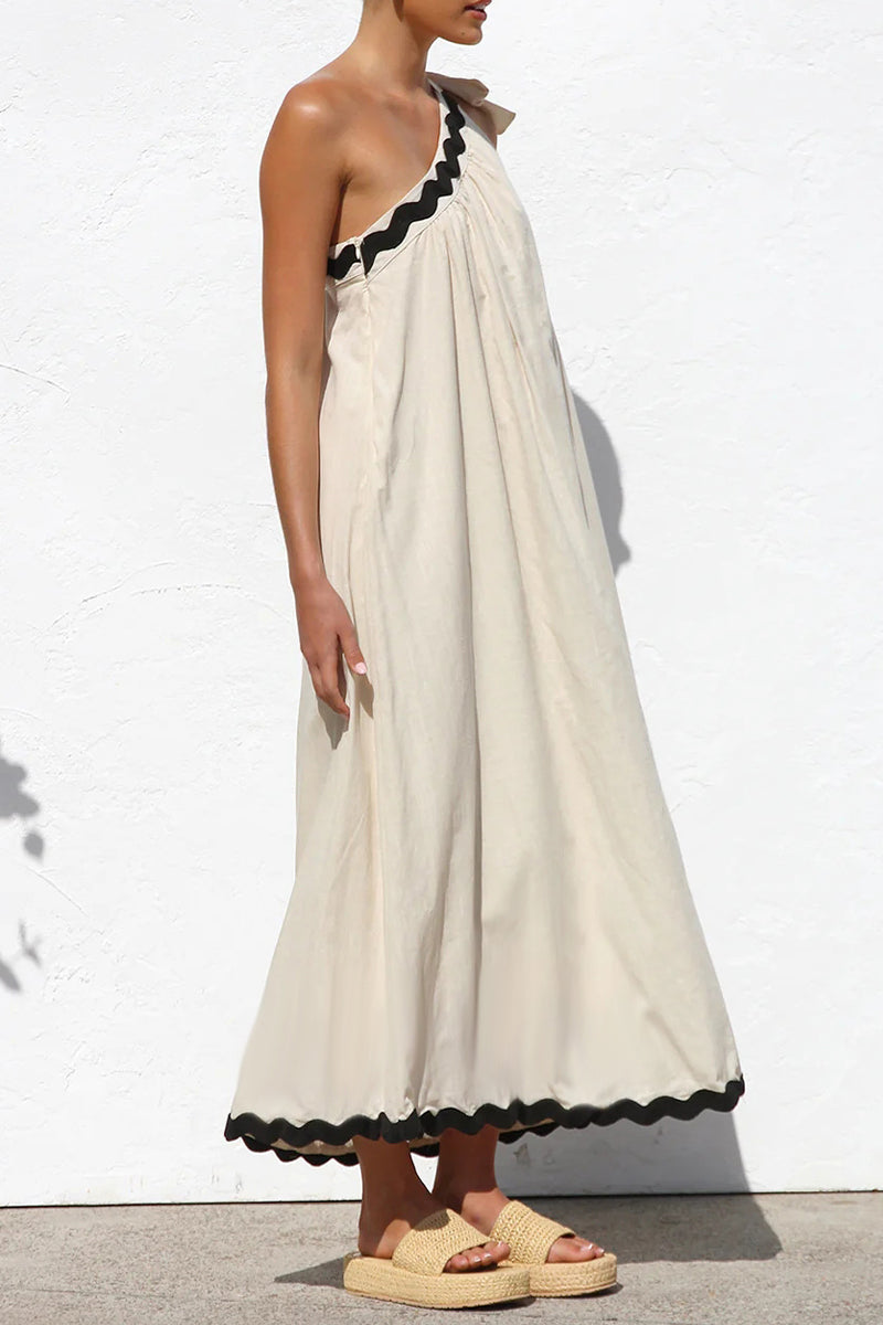 Gabriela Elevated Holiday Ripple Patchwork Dresses with Irregular Drop Shoulder and Lace Up, Sleeveless Chic Silhouette Collection