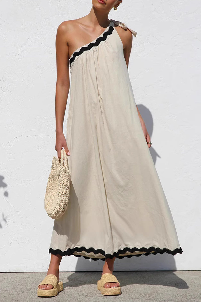 Gabriela Elevated Holiday Ripple Patchwork Dresses with Irregular Drop Shoulder and Lace Up, Sleeveless Chic Silhouette Collection