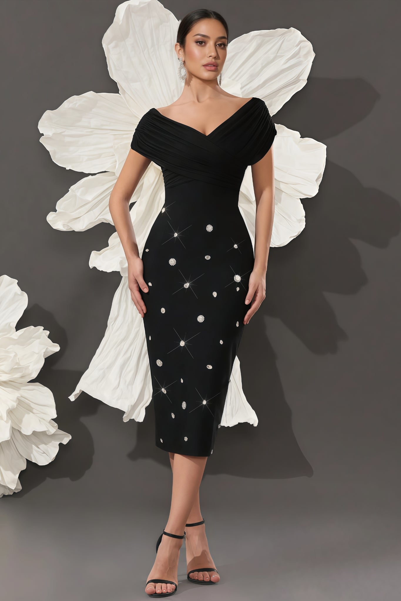 Marisad Strapless Mesh Studded Midi Dress - View 2
