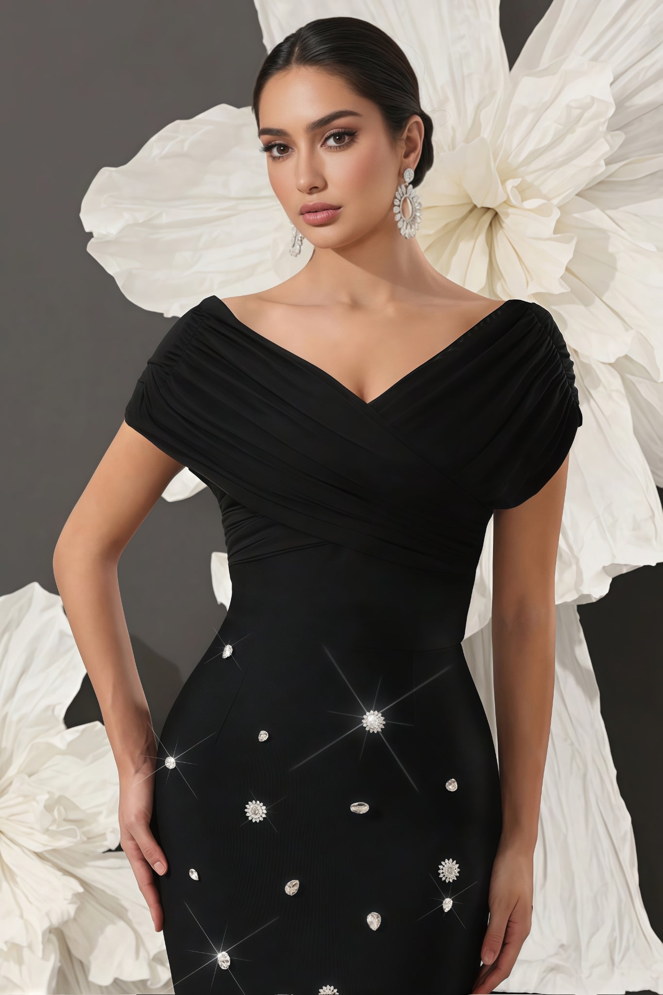 Marisad Strapless Mesh Studded Midi Dress - View 6