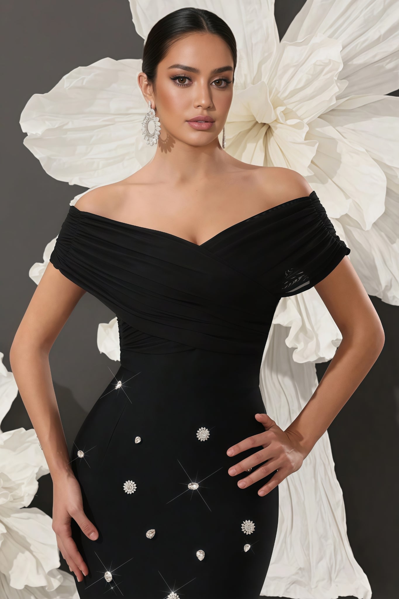 Marisad Strapless Mesh Studded Midi Dress - View 5