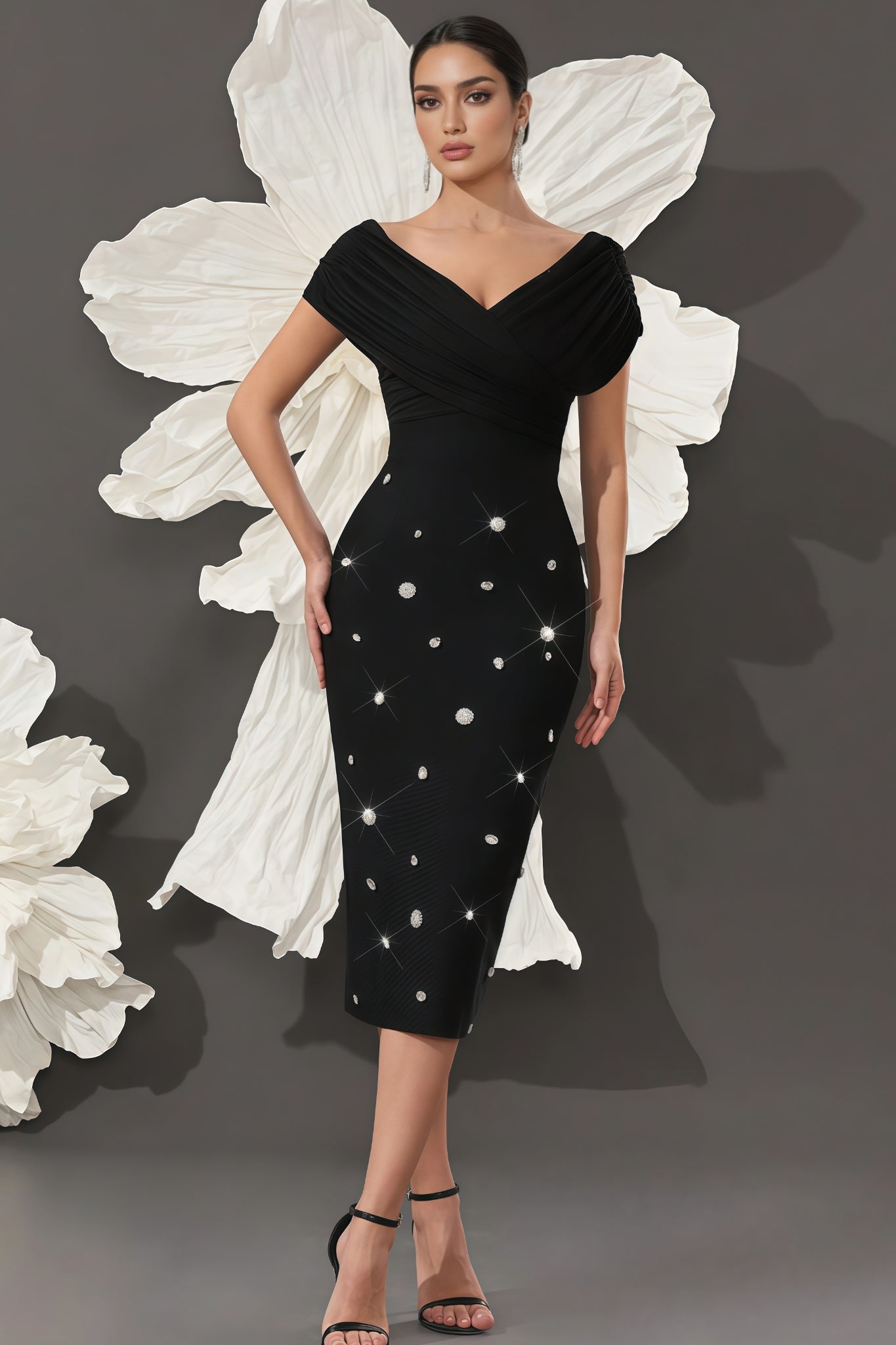 Marisad Strapless Mesh Studded Midi Dress - View 3