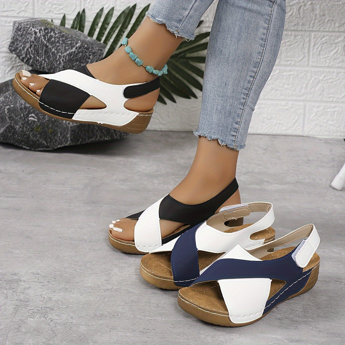 Open Toe Ankle Strap Wedge Sandals
