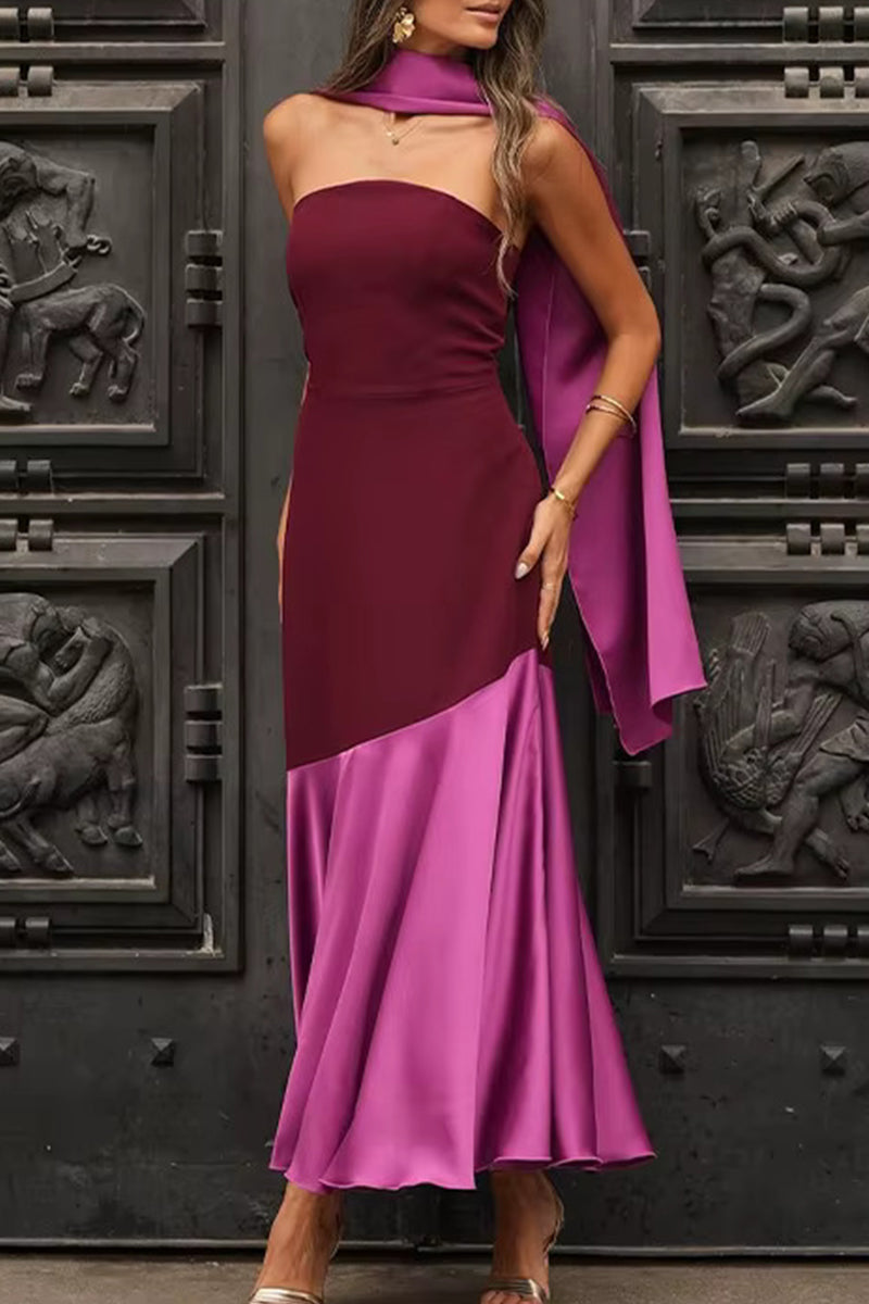 Ema Minimalist Strapless Sleeveless Patchwork Contrast Dresses Evening Wear Edit