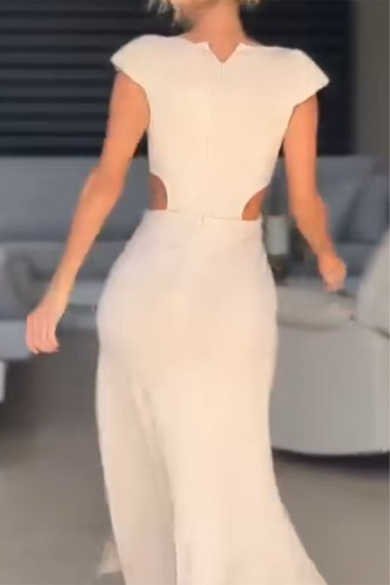 Deep V-Neck Cap Sleeve Ruched Rosette High Split Mermaid Gown