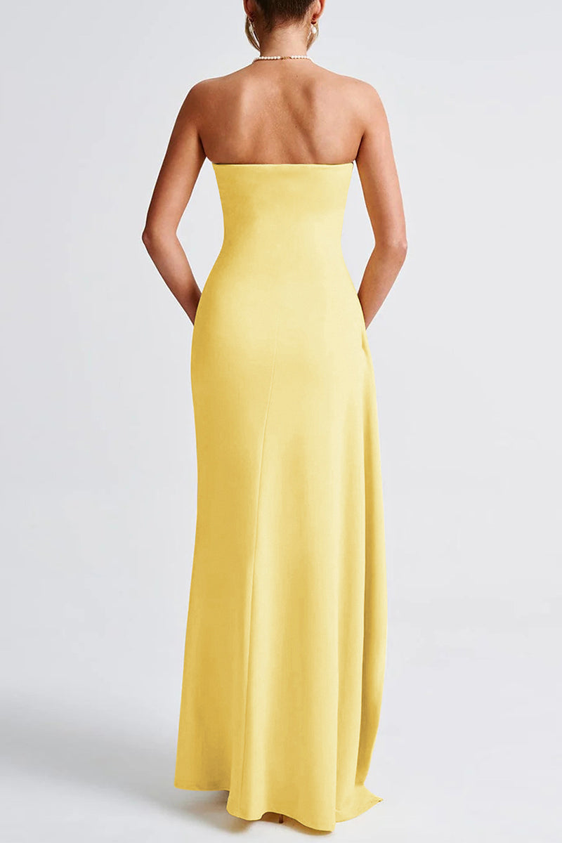 Satin Deep V-Neck Long Sleeve Bodycon Maxi Dress