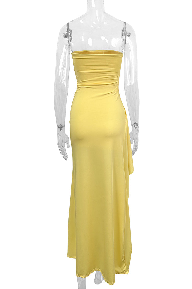 Satin Deep V-Neck Long Sleeve Bodycon Maxi Dress