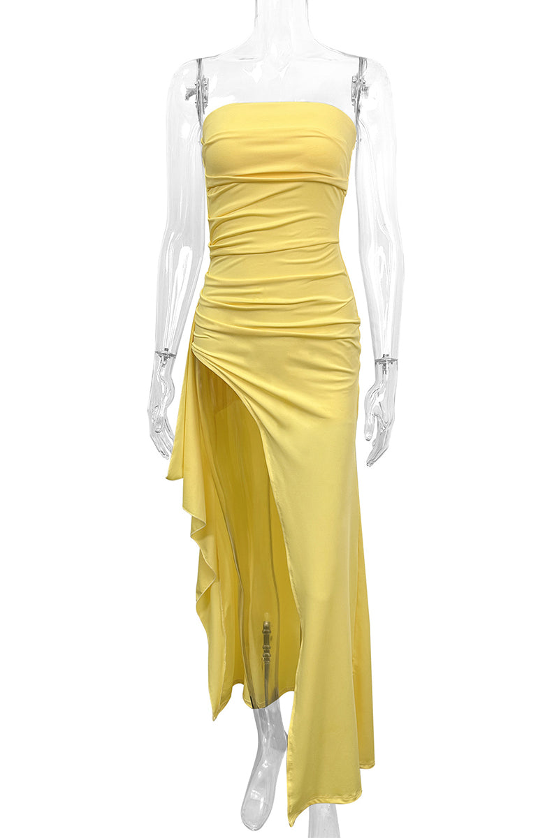 Satin Deep V-Neck Long Sleeve Bodycon Maxi Dress