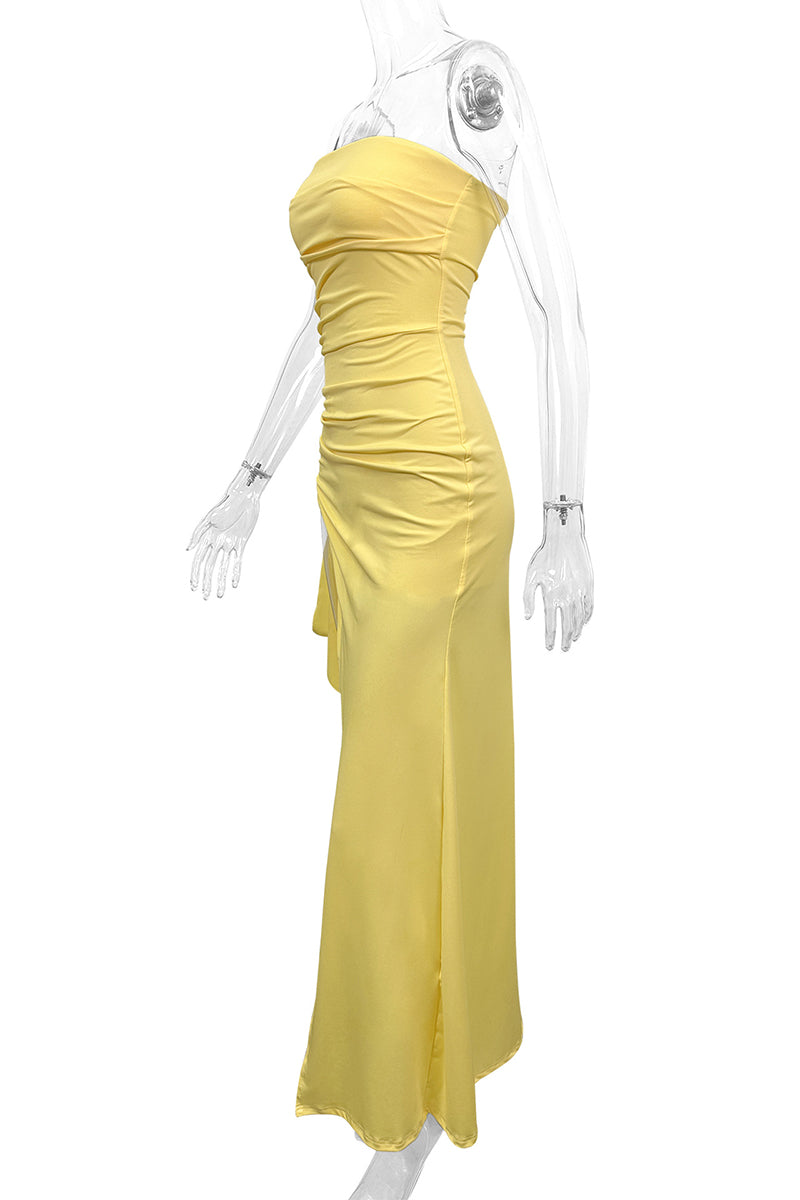 Satin Deep V-Neck Long Sleeve Bodycon Maxi Dress