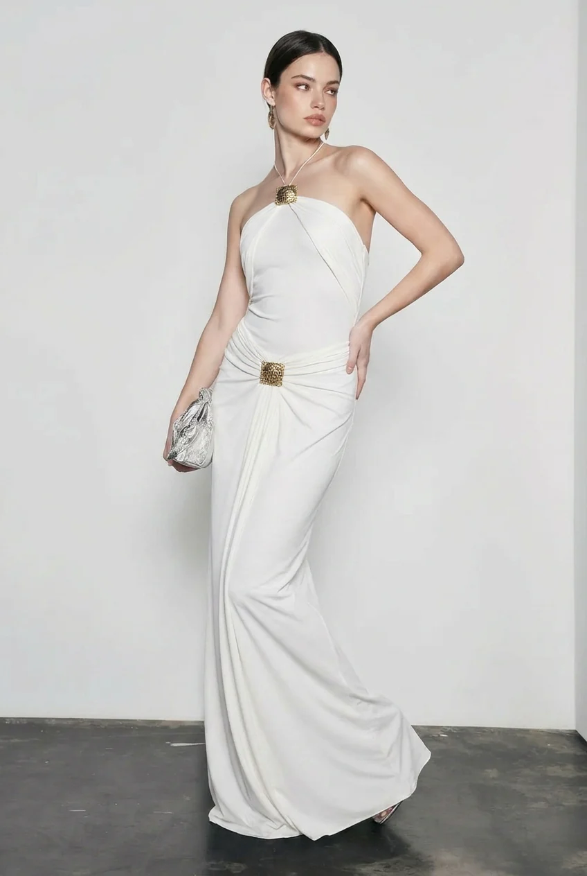 Halter-Neck Ruched Bodycon Dress