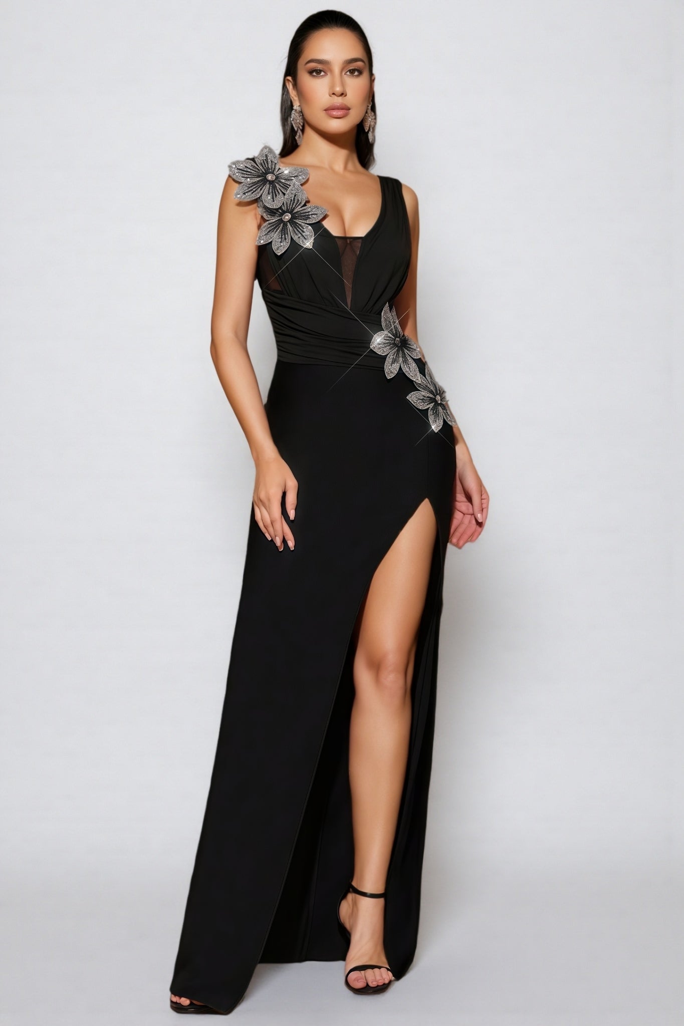 Ferean Diamond Studded Floral Bandage Maxi Dress - View 2