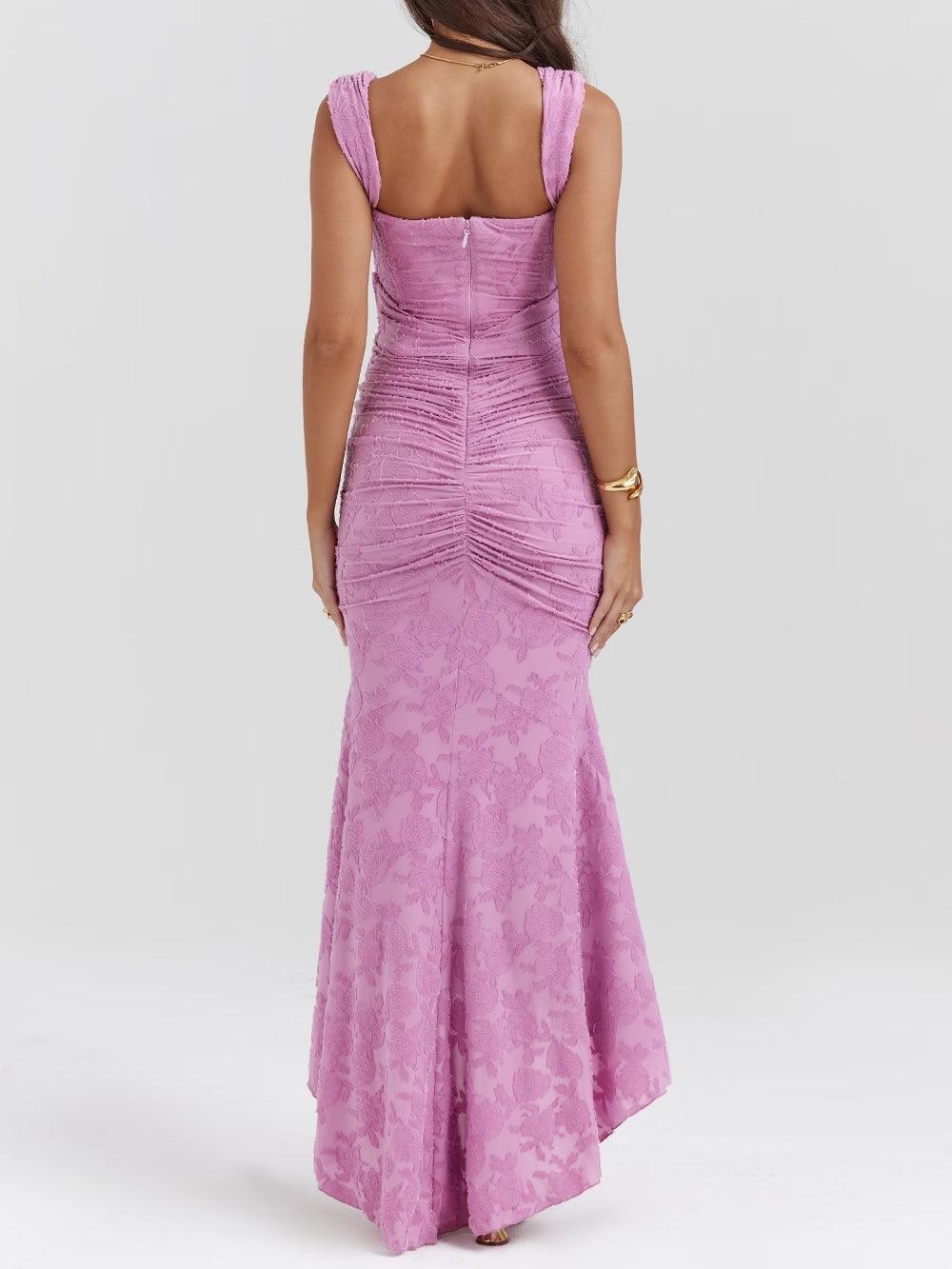 Square Neck Corset Bodice Lace High Low Fishtail Maxi Dress