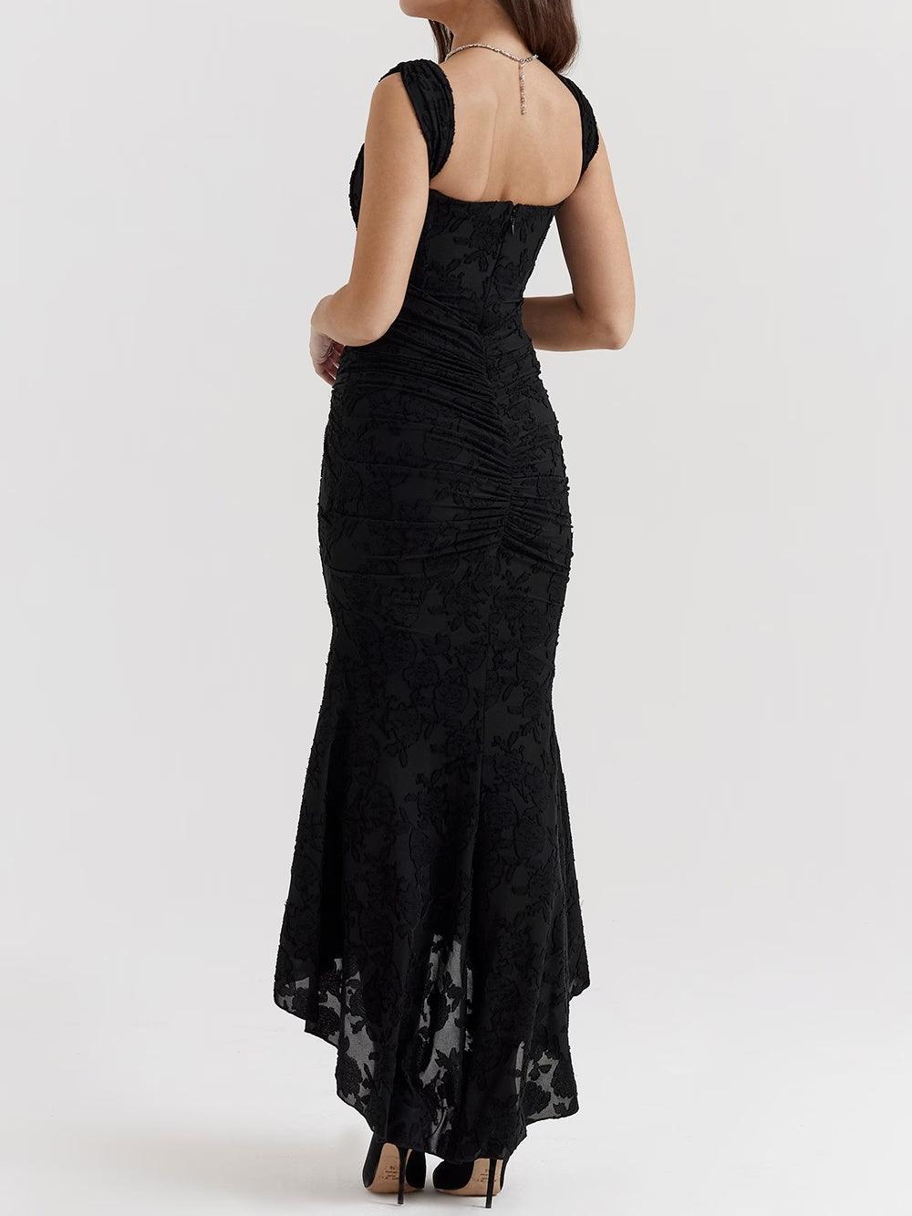 Square Neck Corset Bodice Lace High Low Fishtail Maxi Dress