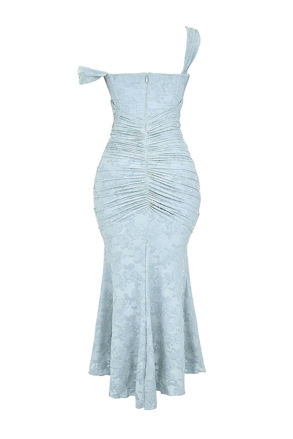 Square Neck Corset Bodice Lace High Low Fishtail Maxi Dress