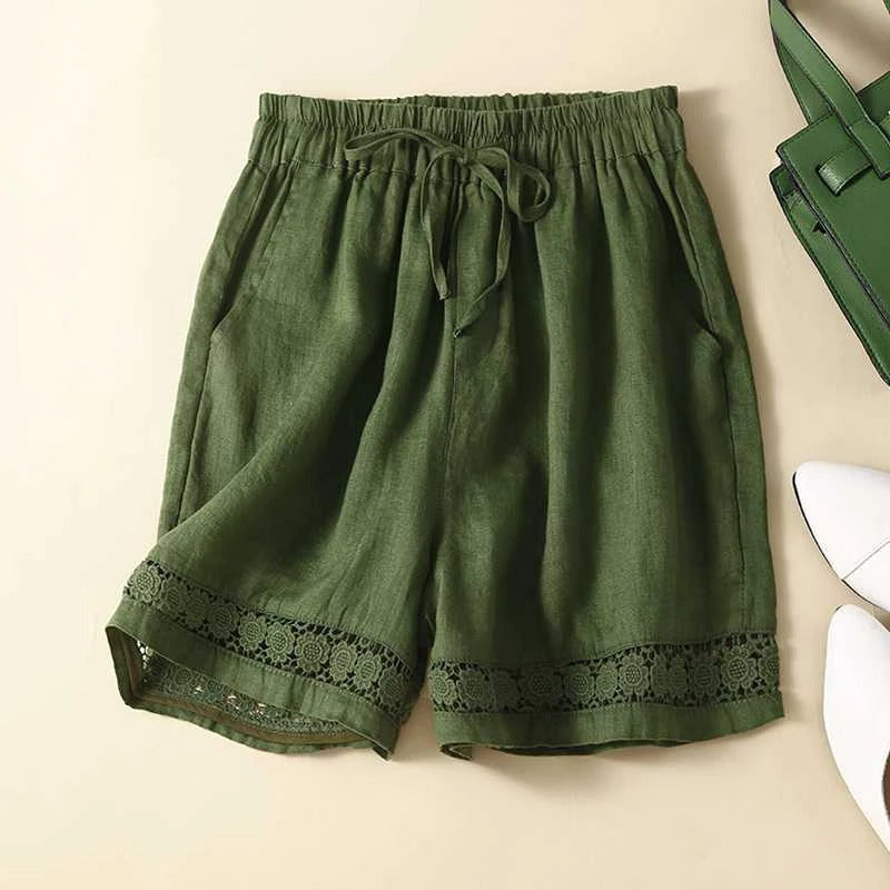 Drawstring Waist Crochet Lace Trim Shorts