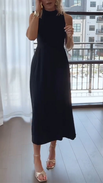 High Neck Sleeveless Slit Bodycon Midi Dress