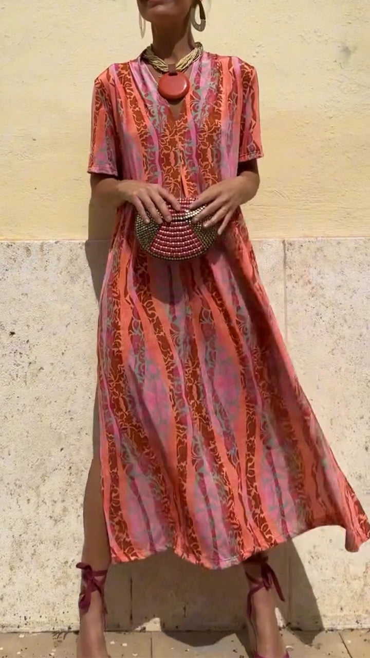 Printed Short Sleeve Kaftan Maxi Dress Summer 2
