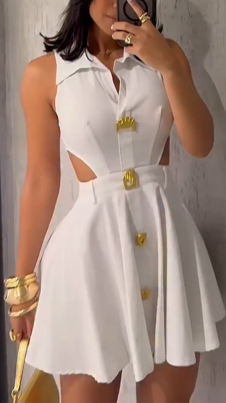 Sleeveless Collared Cut Out Pleated Flare Mini Dress 4