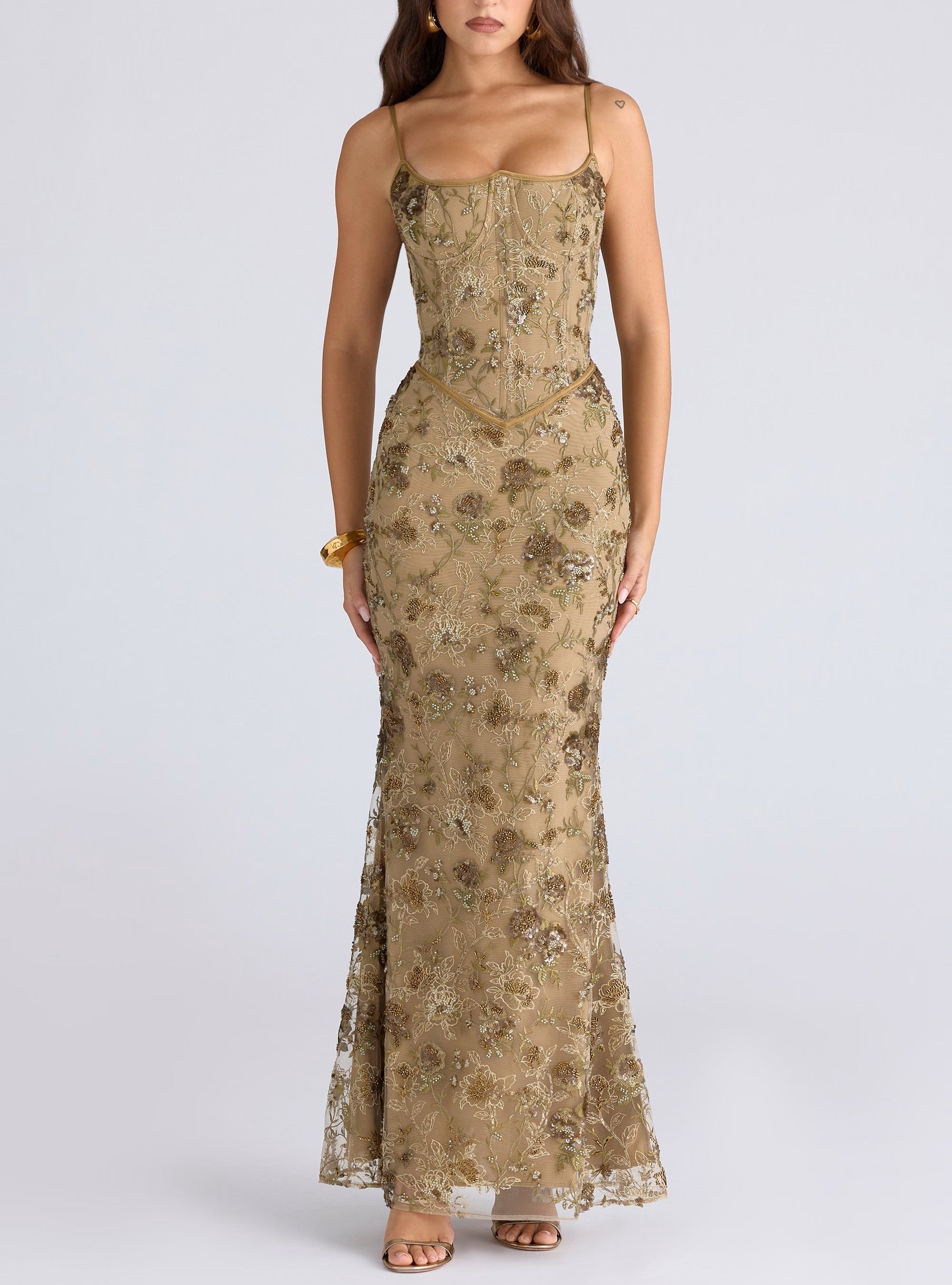 Beaded Embellished Corset Maxi Dress - View 3