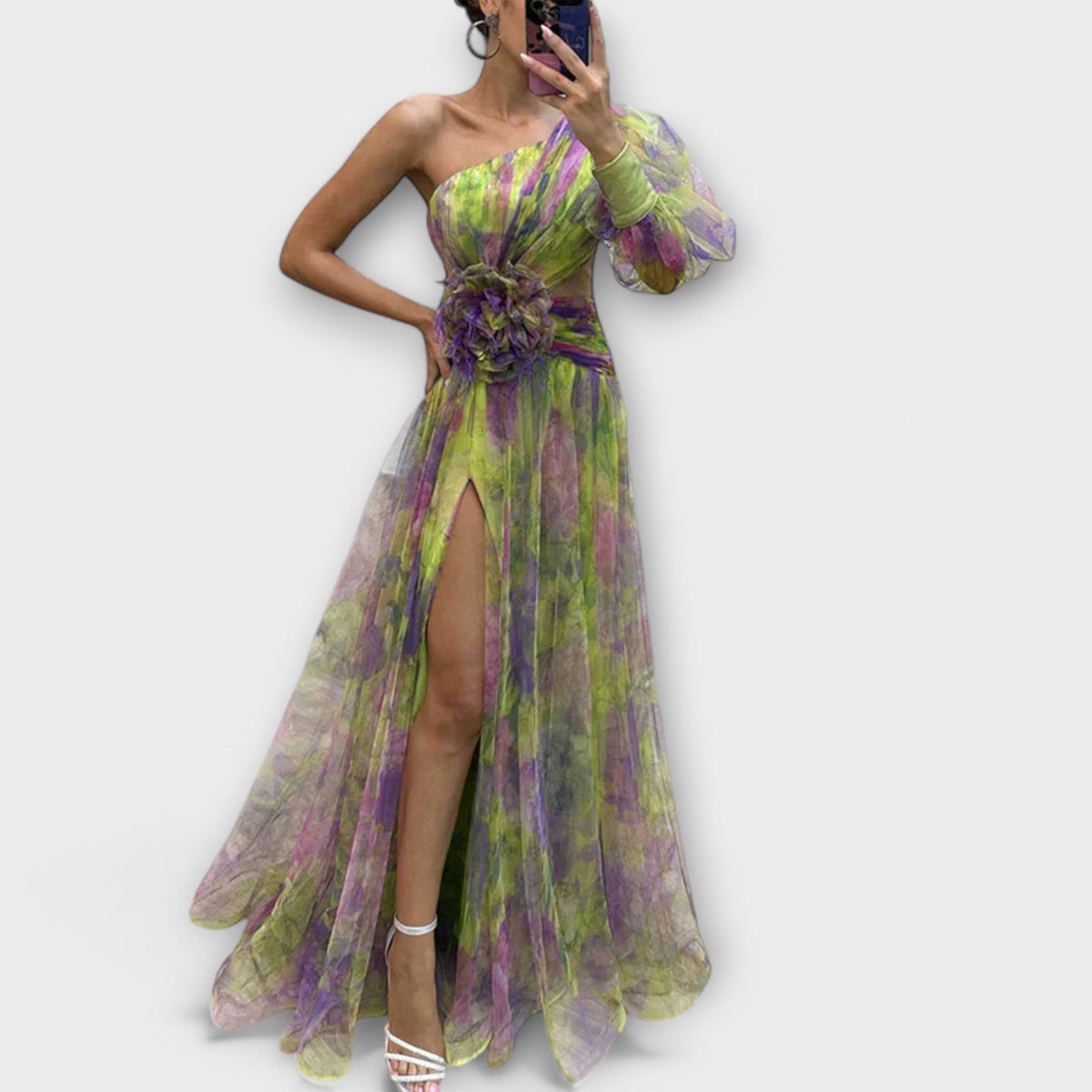 Floral One Shoulder High Split Maxi Gown