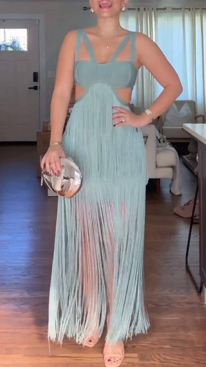Spaghetti Strap Cut Out Fringe Maxi Dress Party