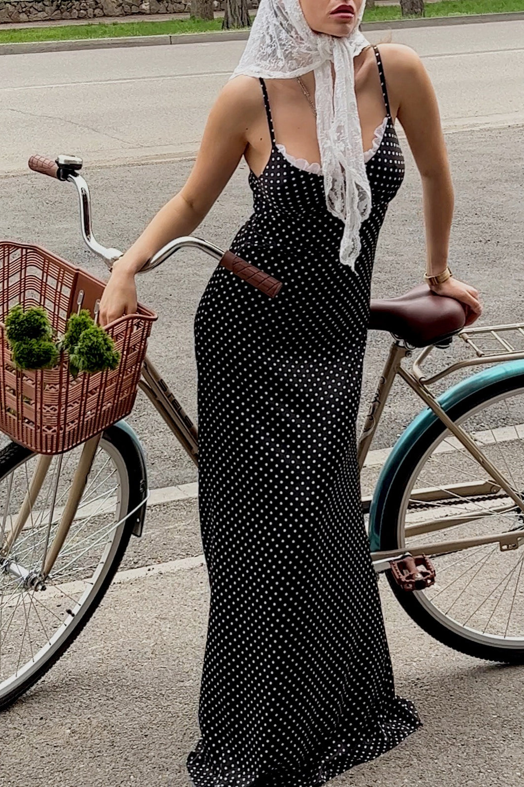 Polka Edition Dot Lace Trim Cami Maxi Dress
