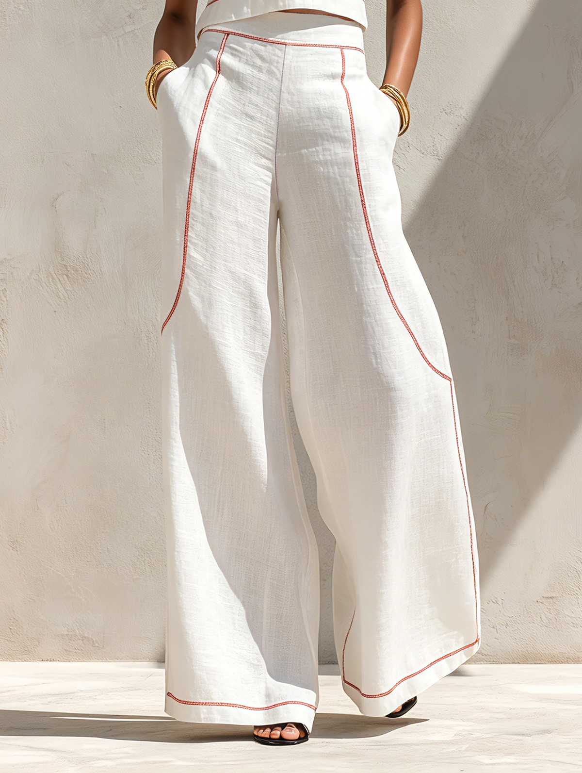 Contrast-Stitched Pants Set