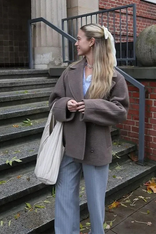 Double Breasted Wool Short Notch Lapel Coat