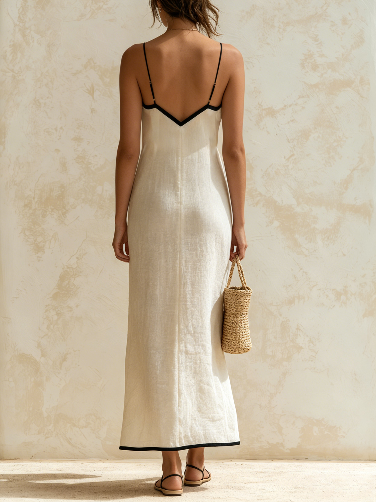 Chevron Stripe Deep V-Neck Spaghetti Strap Slip Maxi Dress