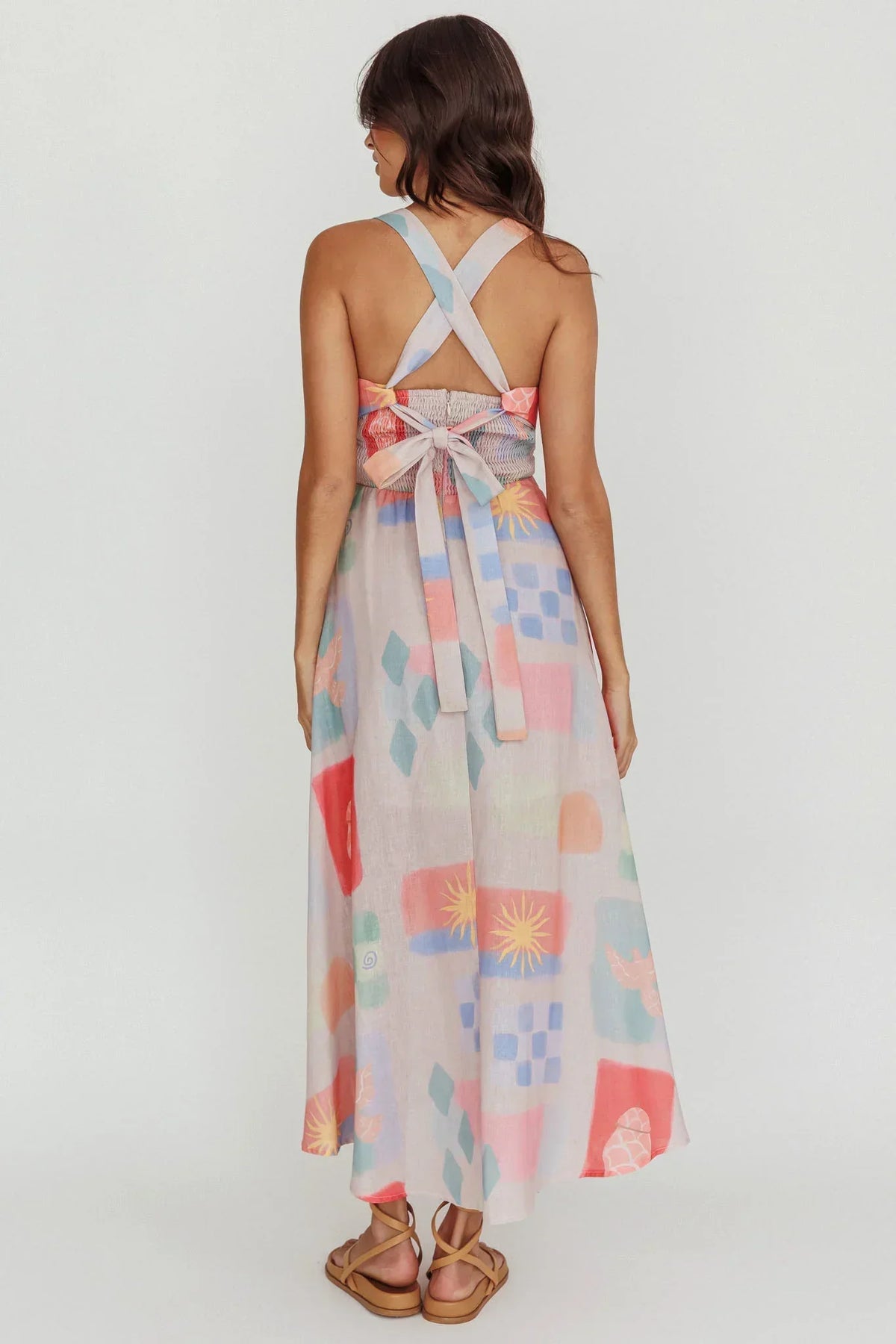 Abstract Print V-Neck Sleeveless Empire Waist A-Line Maxi Dress 2
