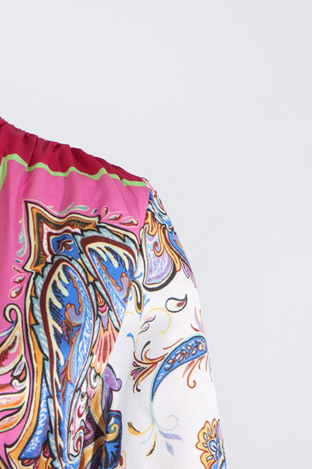 Paisley Print V-Neck Mini Dress With Belt