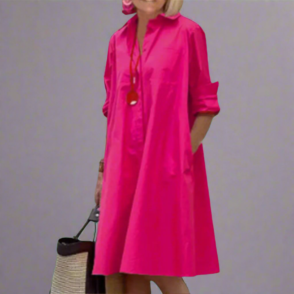 Indigo - Women's Long Sleeve Shirt Dress Pink