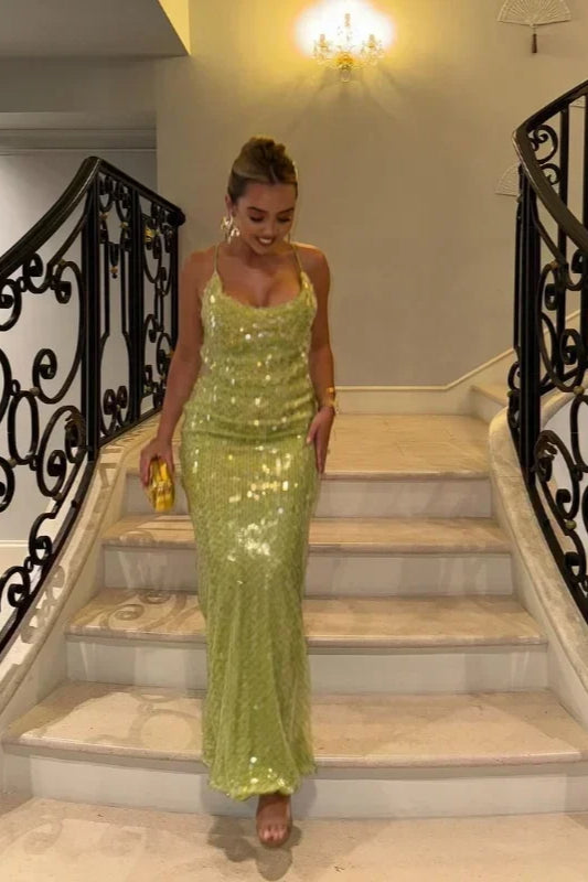 Sexy Sequins Backless Maxi Dress