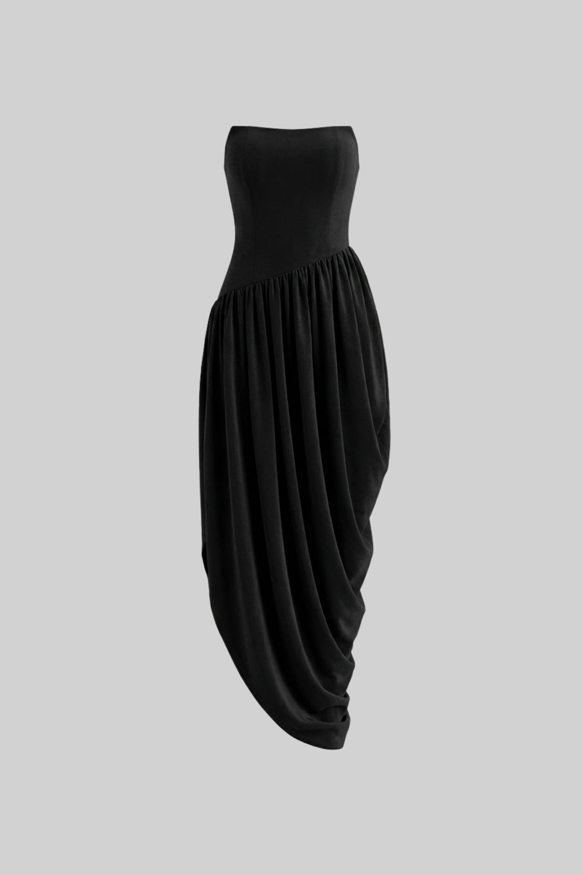 Strapless Corset Bodice Asymmetric Draped Skirt Maxi Dress 2