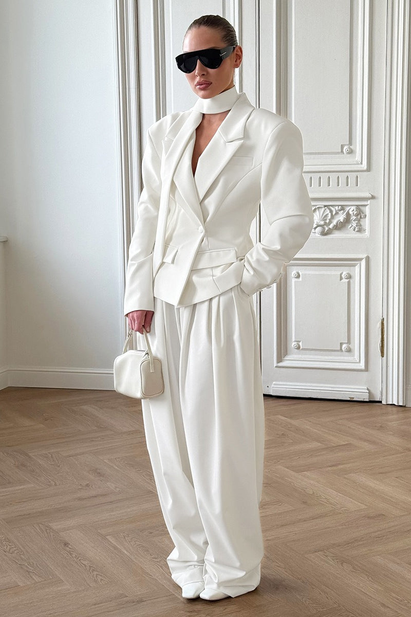 V-Neck Single Button Waist Tie Blazer