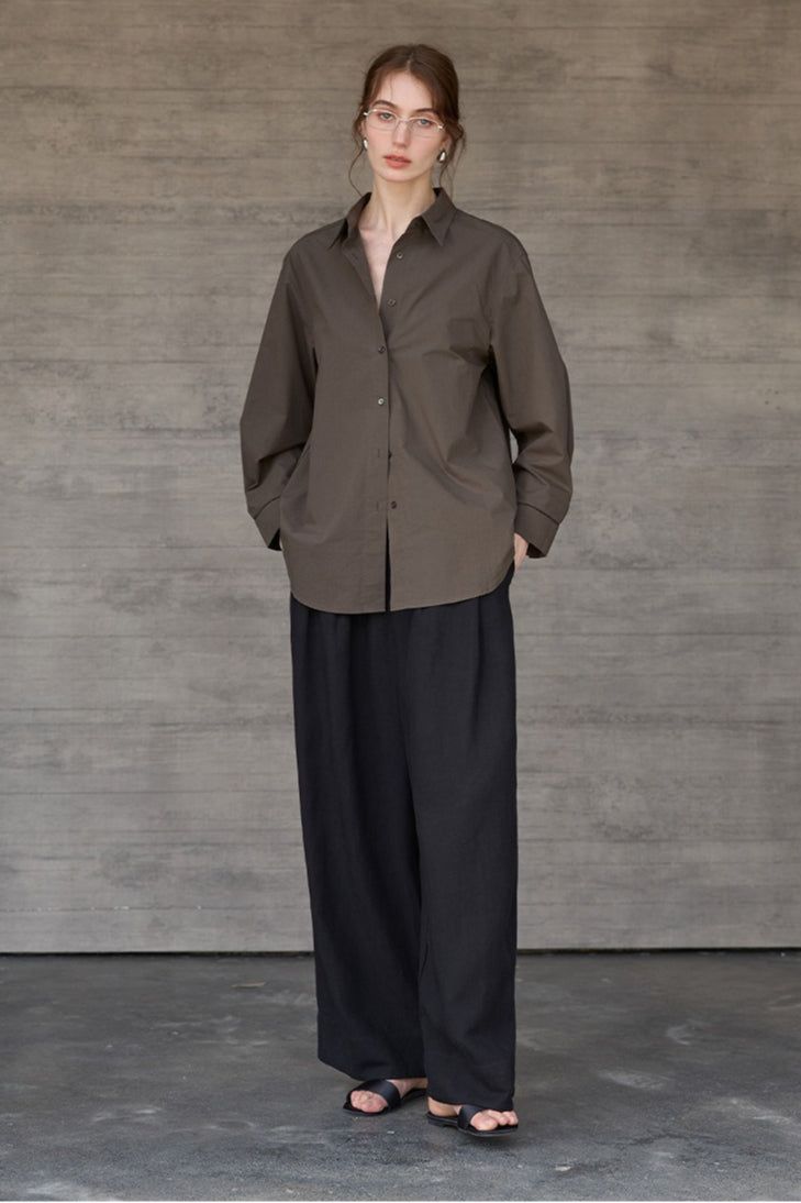 Collared Long Sleeve Curved Hem Relaxed Button Front Shirt 3