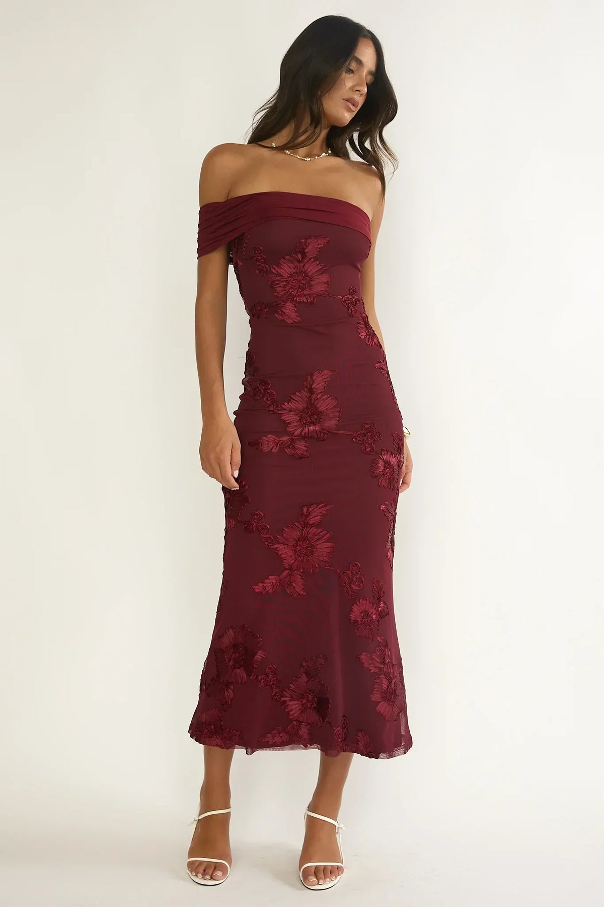 Gala One-Shoulder Maxi Dress Embellished Wine