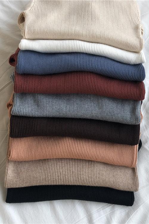 High Collar Knit Long Sleeve T Shirt