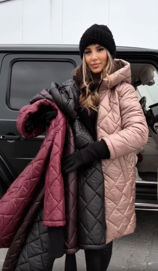 Quilted Hooded Zip Front Longline Puffer Coat