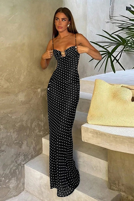 Polka Edition Dot Lace Cami Backless Maxi Dress