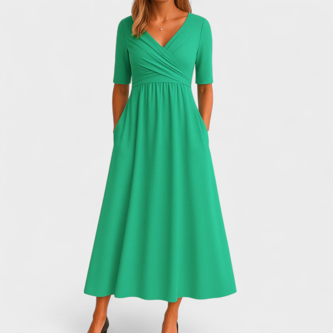 V-Neck Short Sleeve Fit and Flare Midi Dress 5