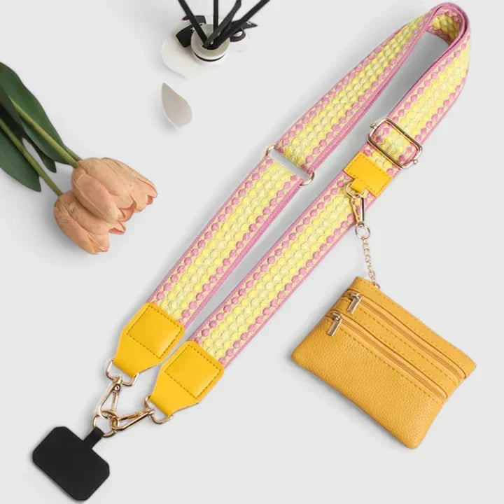 Adjustable Woven Crossbody Phone Strap with Card Wallet