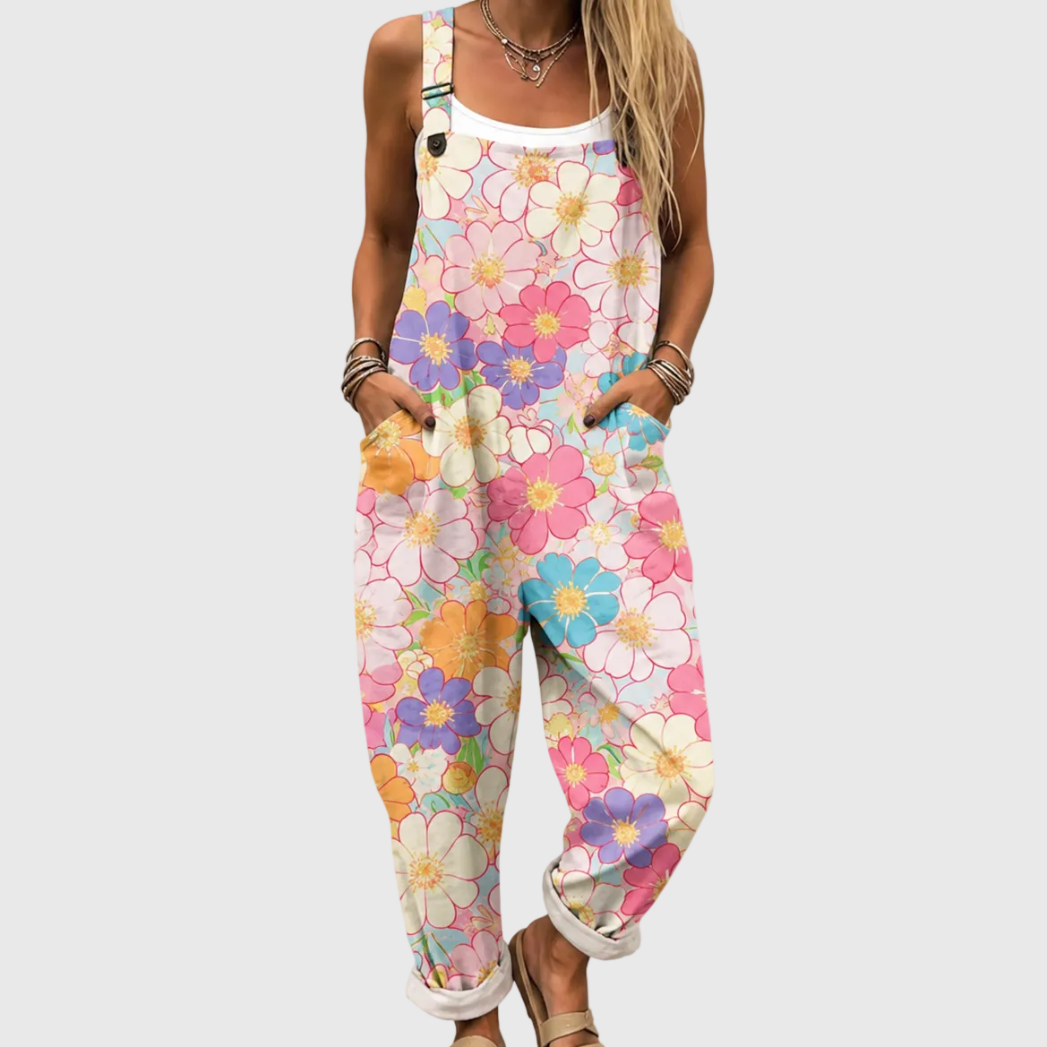 Floral Print Pocket Dungaree Overall Jumpsuit