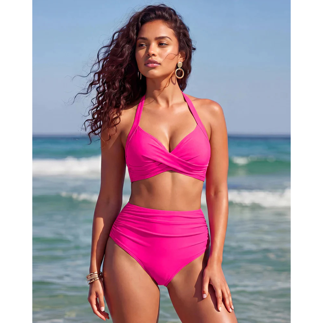 Halter Neck Cut Out Ruched One Piece Swimsuit