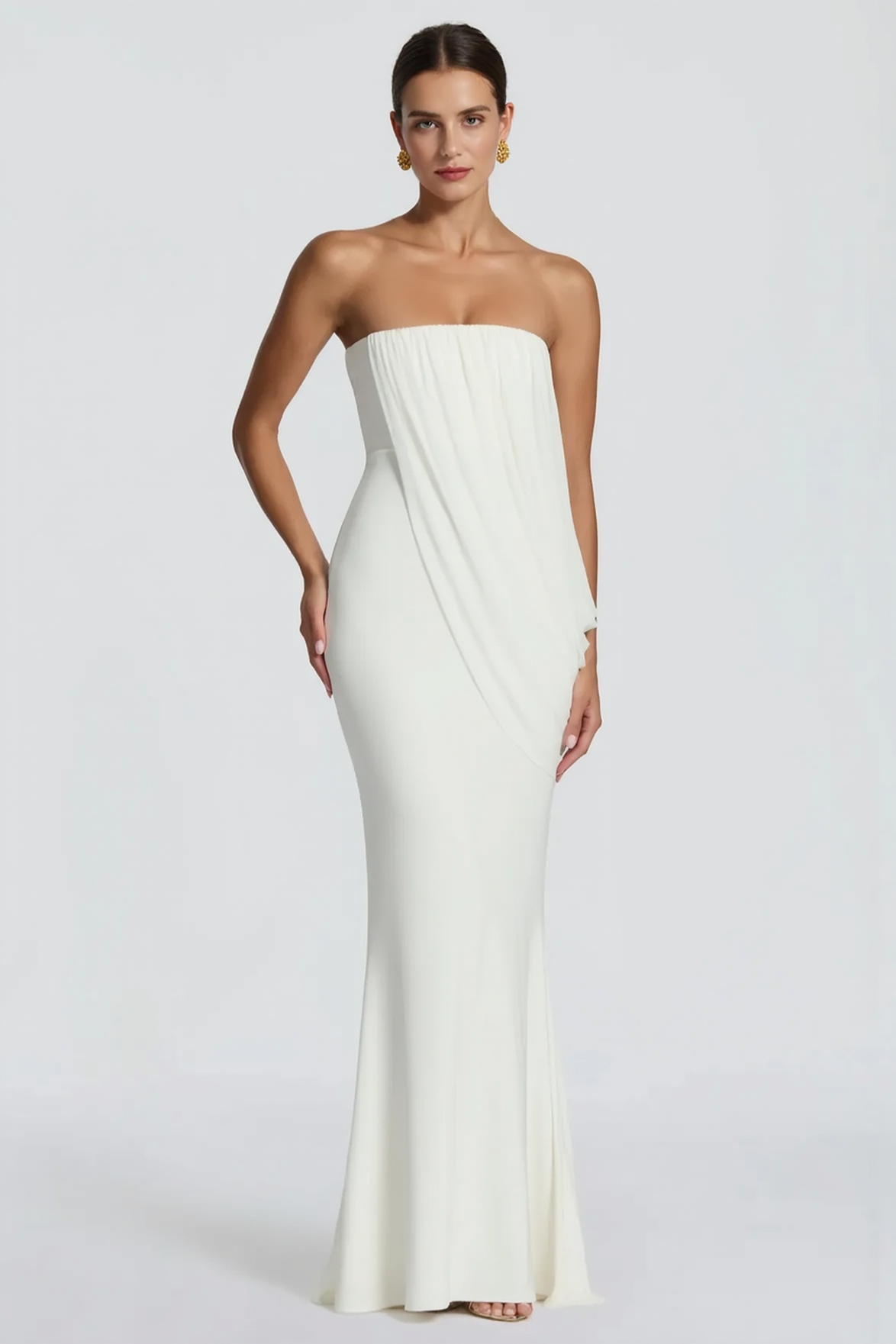 Draped Mesh Tube Irregular Ruche Maxi Slim Bodycon Dress
