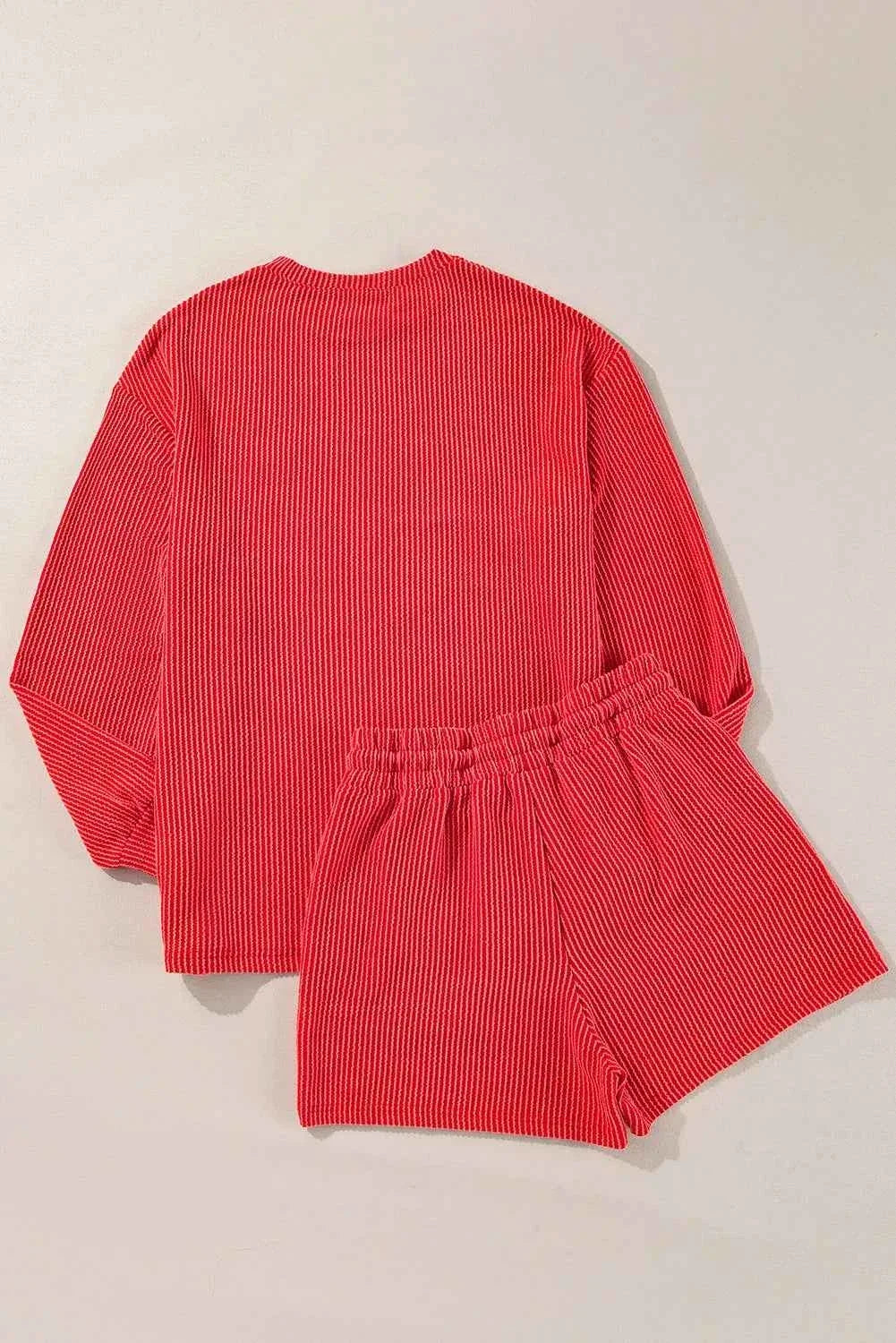Merry Graphic Ribbed Long Sleeve Top and Drawstring Shorts Two Piece Set 7