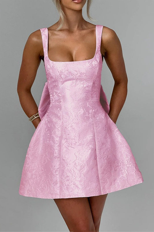 Square Neck Bow Fit and Flare Mini Dress