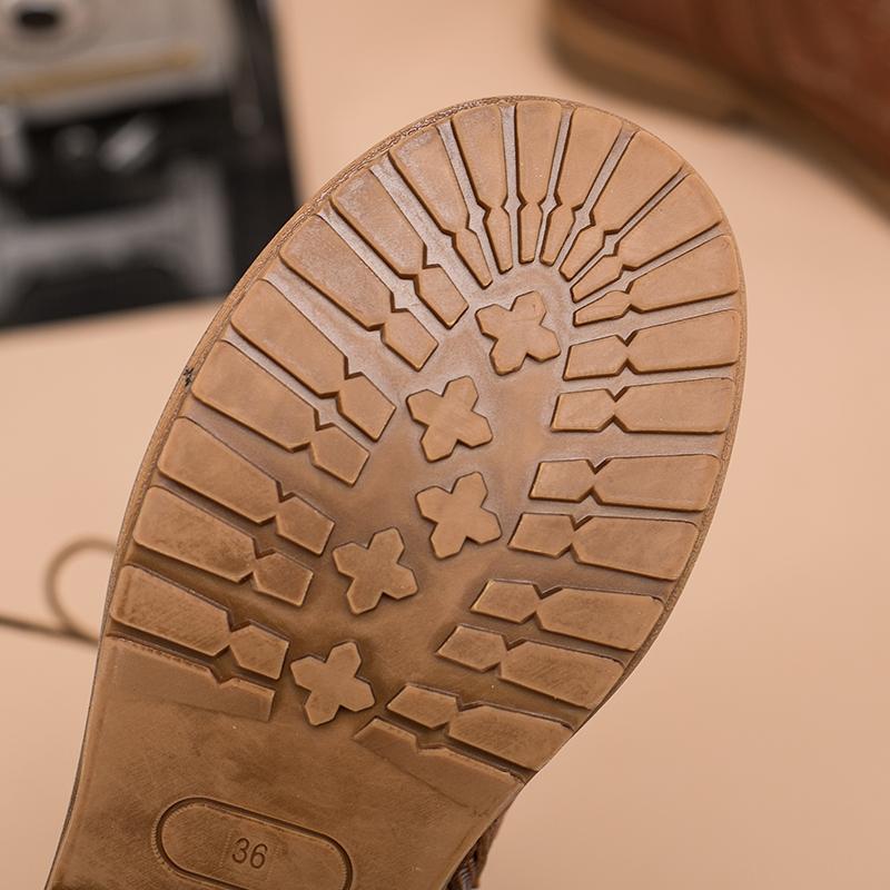 Full grain leather Combat Boots Designer Retro Chunky Buckle Boots Side Zip Brown/Black